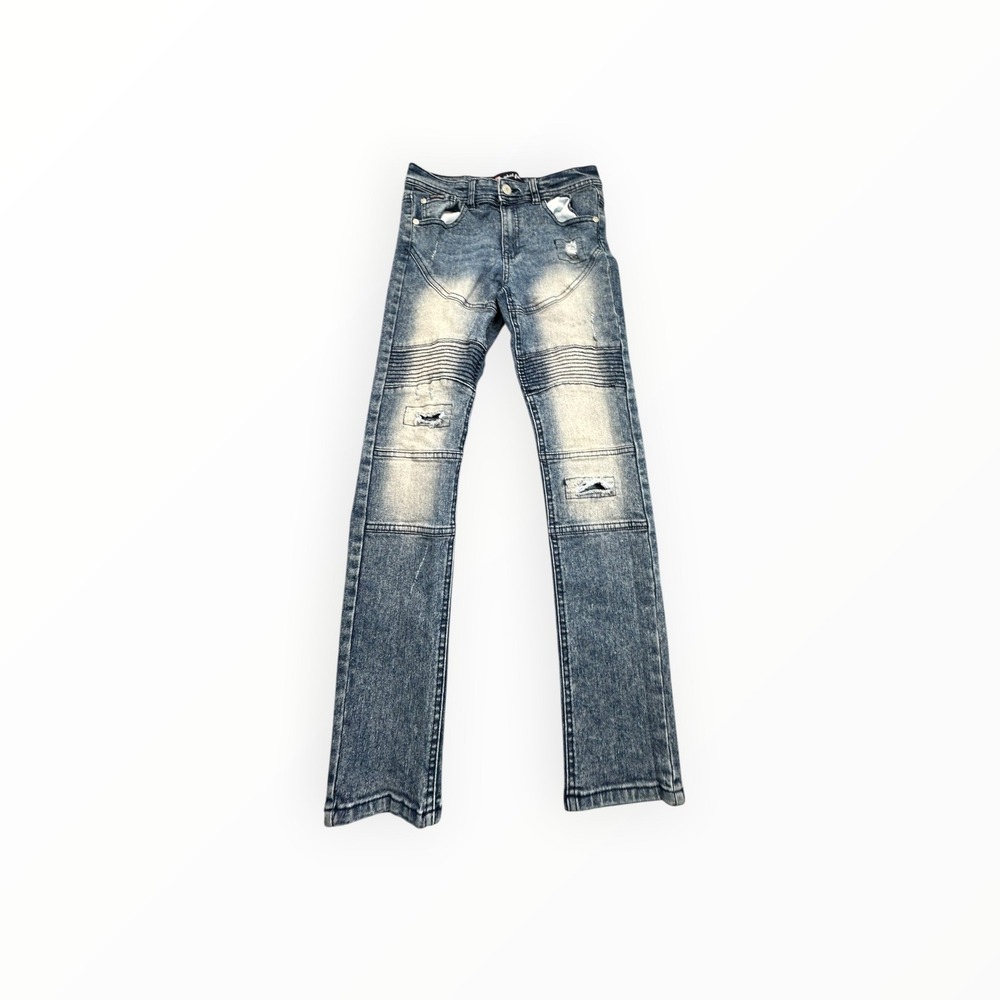 Phat Farm Jeans Boys 12 Blue‎ Skinny Fit Moto Biker Distressed Acid Wash Stretch